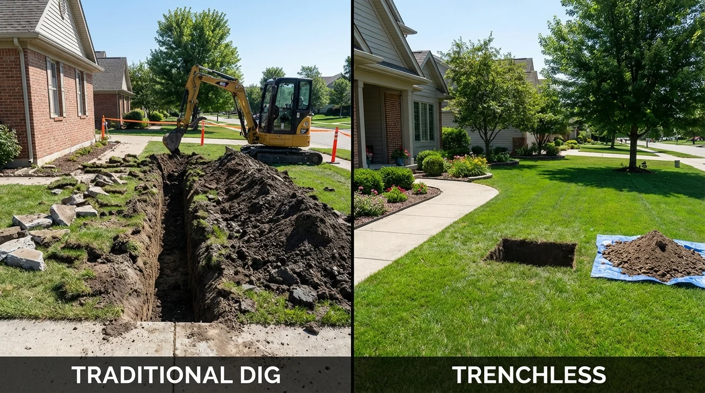 Trenchless sewer repair with minimal yard damage versus traditional excavation in Cedar Park, TX
